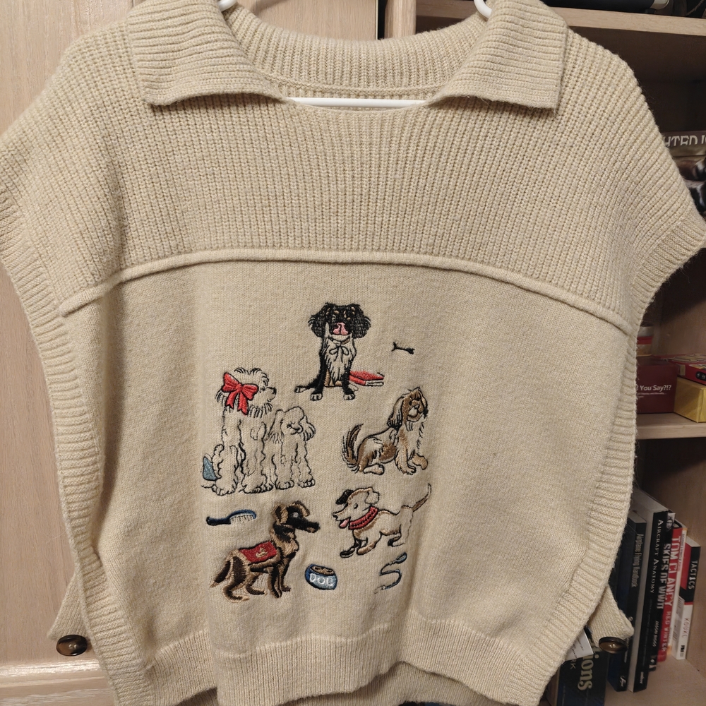 Cider Beige Knit Sweater with Dog Design
